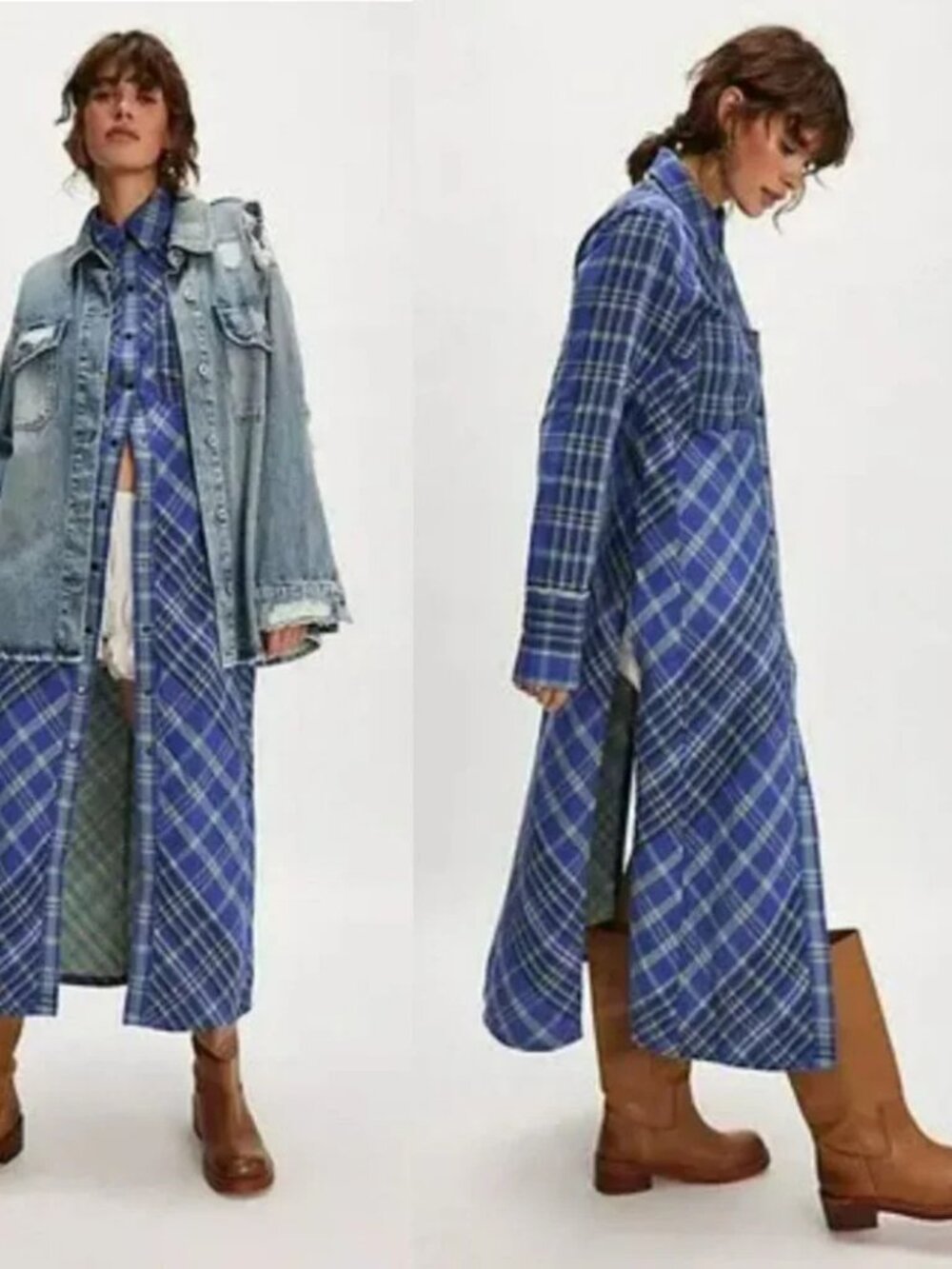 NWT Free People We The Free Ruth long plaid snap up MSRP $198